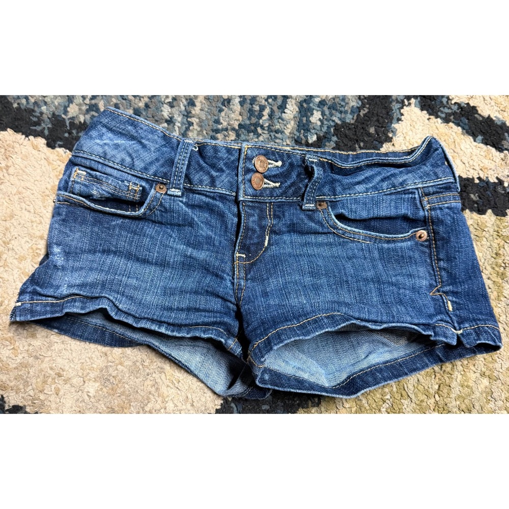 Aeropostale Womens Dark Wash Denim Jean Shorts Low Rise Size 0 Double Button